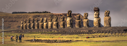 Fototapeta Ahu Tongariki, Easter Island - July 10, 2017: Moai altar of Tongariki, Easter Island