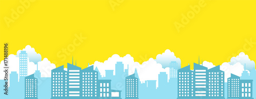 Cityscape with clouds and yellow sky background vector illustration.Main silhouette building with yellow sky background.landscape of town.city and urban scene vector.