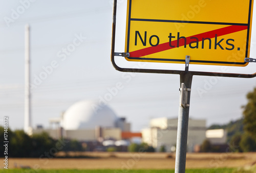 Nuclear Power Station And No Thanks Sign