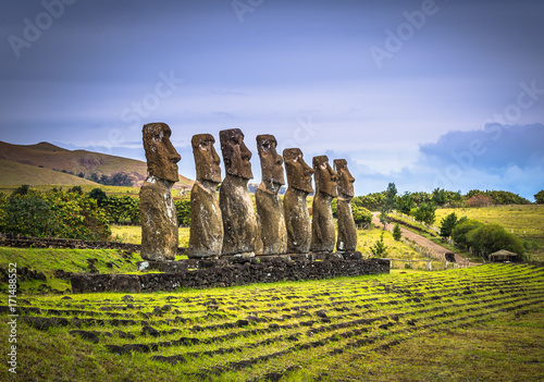 Ahu Akivi, Easter Island - July 11, 2017: Moai altar of Ahu Akivi photo