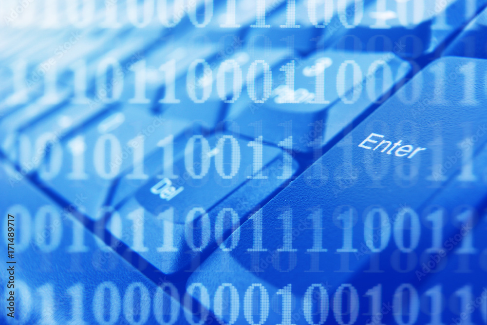 Blue keyboard with 0 and 1 digital number Blue keyboard with 0 and 1 digital number