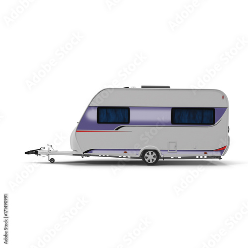camper trailer on white. Side view. 3D illustration