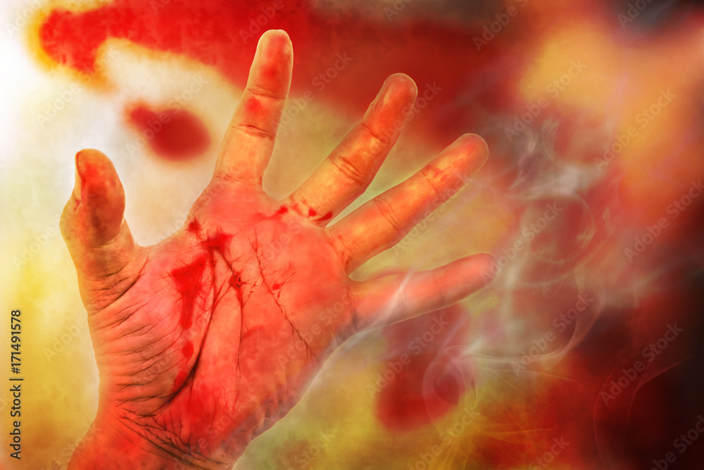 Human hand / Human hand with blood on blood background.