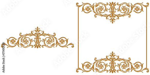 Set of golden vintage border frame engraving with retro ornament pattern in antique baroque style decorative design. Vector.