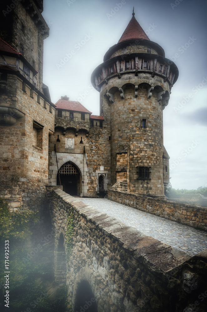 Burg Kreuzenstein Castle in Leobendorf near Vienna,Austria, with mist