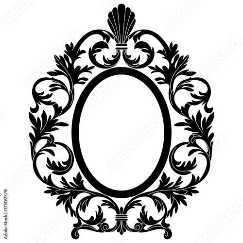 Vintage oval graphical frame in antique style. Vector.