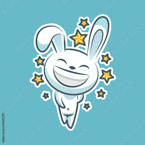 Sticker emoji emoticon, emotion walk, hang out, star, date vector illustration happy character sweet, cute white rabbit, bunny, hare, coney, cony, lapin for happy Easter