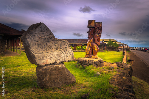 Hanga Roa, Easter Island - July 11, 2017: The village of Hanga Roa photo