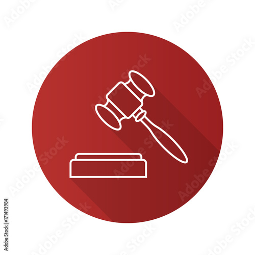 Gavel flat linear long shadow icon