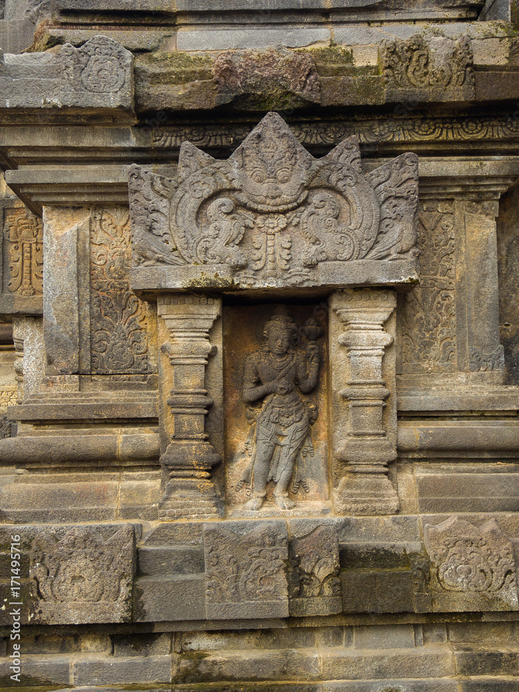 Detail of Makara of Candi Siwa Shiva Temple in Prambanan temple complex. 9th century Hindu temple compound located near Yogyakarta on Central Java, Indonesia