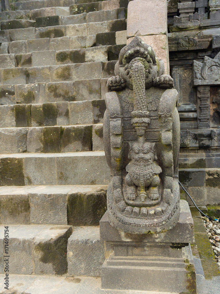 Detail of Makara of Candi Siwa Shiva Temple in Prambanan temple complex. 9th century Hindu temple compound located near Yogyakarta on Central Java, Indonesia