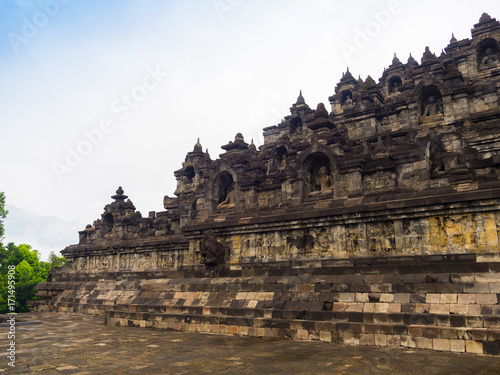Close up of a beautiful side of Borobudur temple in Indonesia photo