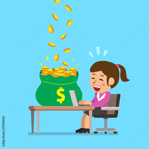 Cartoon businesswoman earning money