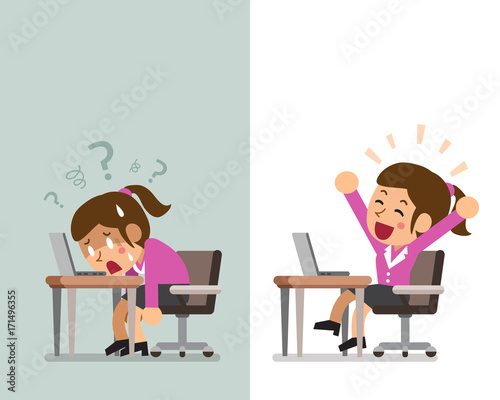 Cartoon businesswoman expressing different emotions