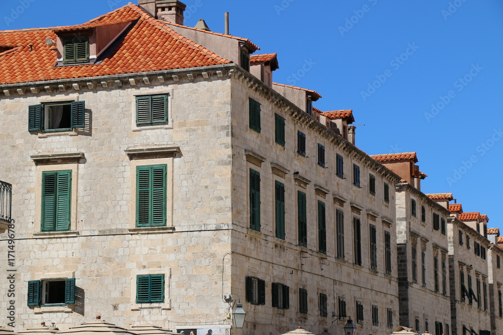 View of stone buildings. Buildings are located in Dubrovnik.