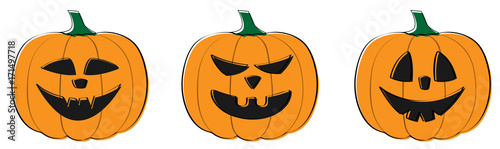 Set of funny and scary hand drawn pumpkins. Vector.