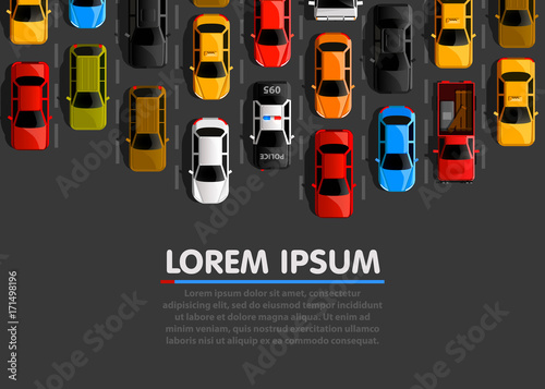 Traffic jam on the road. Road transport. Highway banner.