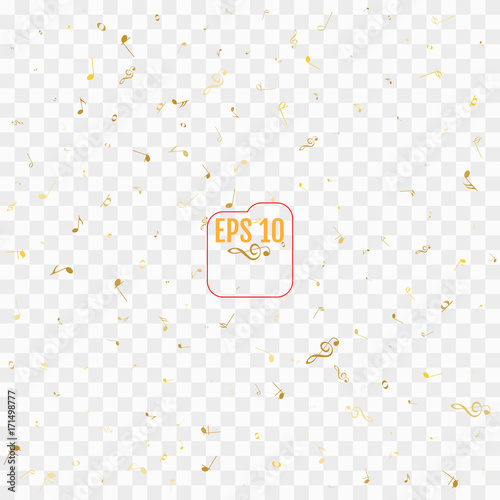 Pattern with gold music notes on transparent background