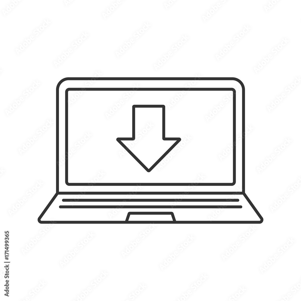 Laptop files download linear icon Laptop files download linear icon