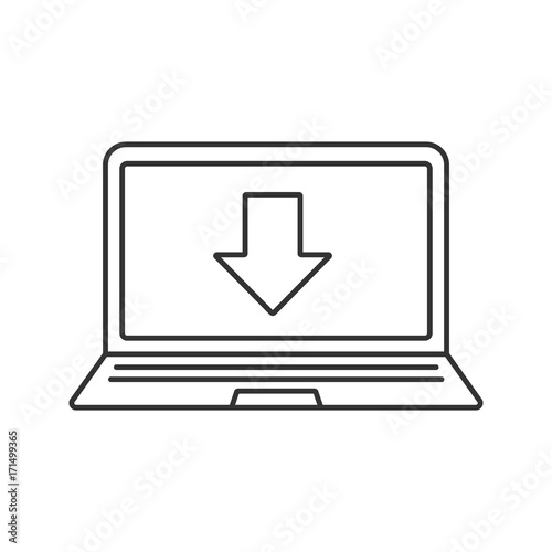 Laptop files download linear icon