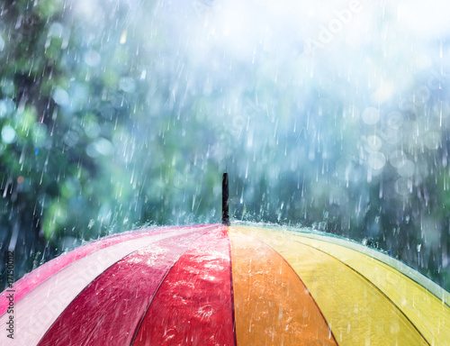 Fotografie, Obraz Rain On Rainbow Umbrella