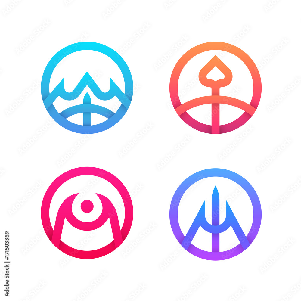 Set of flat linear circle logo abstract signs. Set of flat linear circle logo abstract signs.