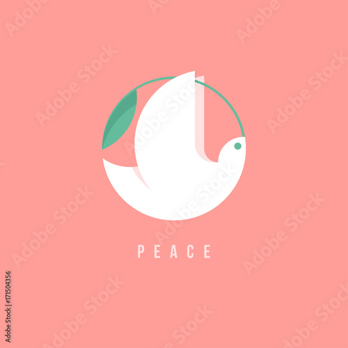 Peace dove with green branch on a pink