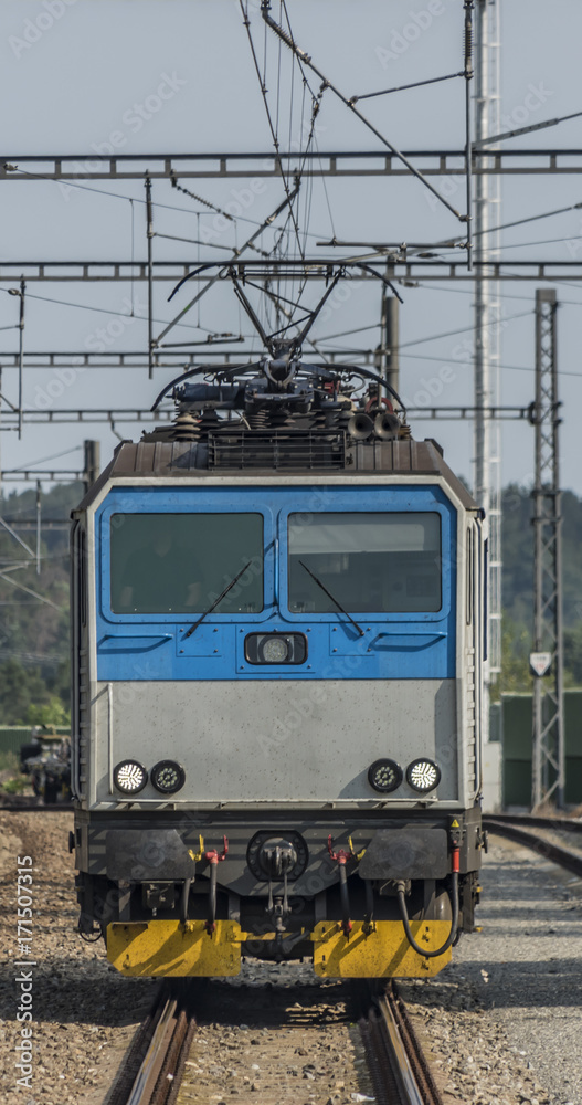 Fototapeta premium Trains in Olbramovice station with platforms