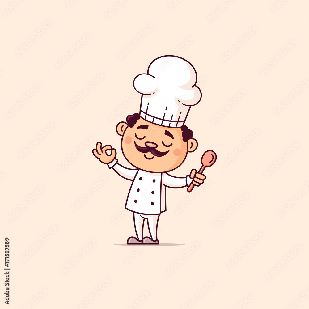 Italian chef happy holding spoon vector cartoon illustration Italian chef happy holding spoon vector cartoon illustration