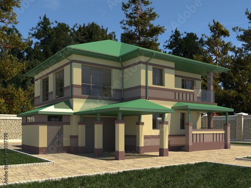 House Photo Realistic Render 3D Illustration