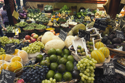 Bilde på lerret Selection of Fresh Fruits on Indoor Market Display in London