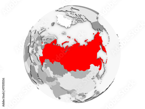 Russia on grey globe isolated