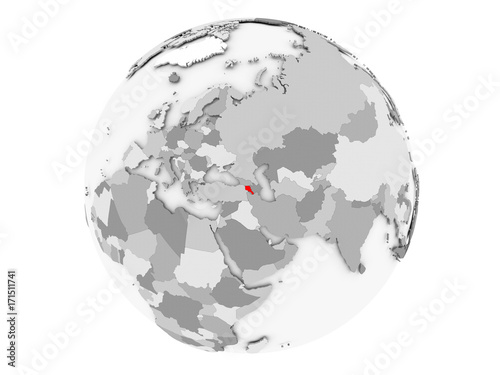 Armenia on grey globe isolated