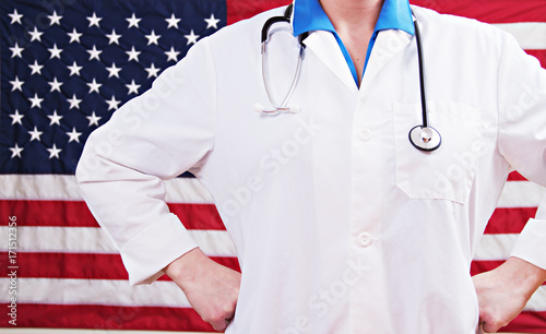 Female doctor with USA flag