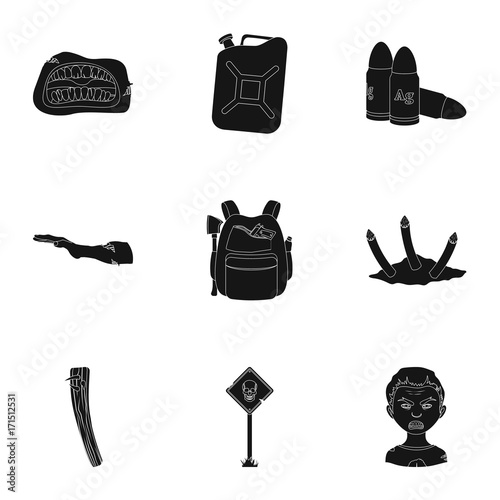 Apocalypse ,killed, survival, and other web icon in black style.Terrible, genus, bullet, icons in set collection.