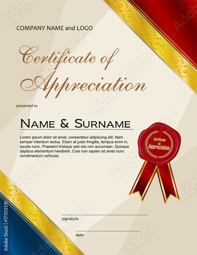 Certificate of Appreciation with wax seal and ribbon portrait version