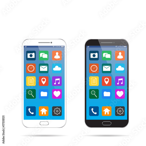 New realistic mobile smart phone black and white modern style. Vector smartphone with UI icons. isolated on white background.