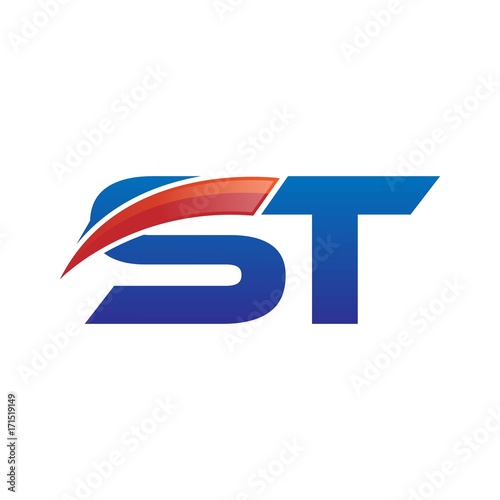 modern vector initial letters logo swoosh st red blue