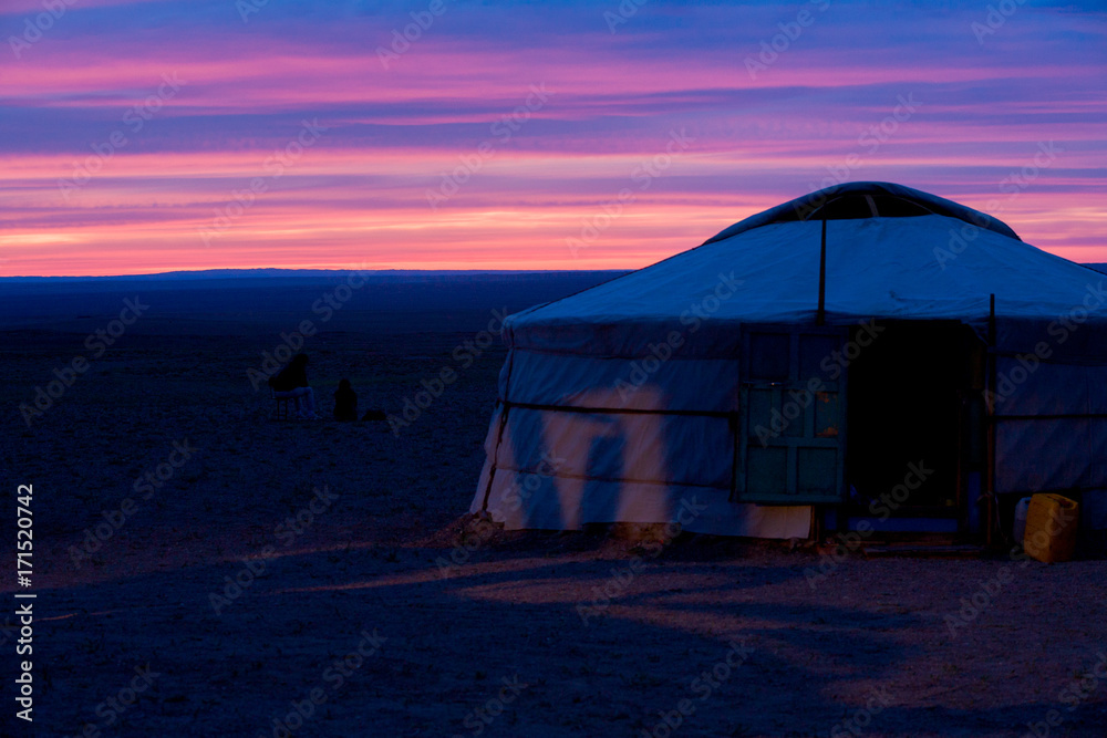 Yurt Purple Sky Sunset Gobi Desert Mongolia Yurt Purple Sky Sunset Gobi Desert Mongolia