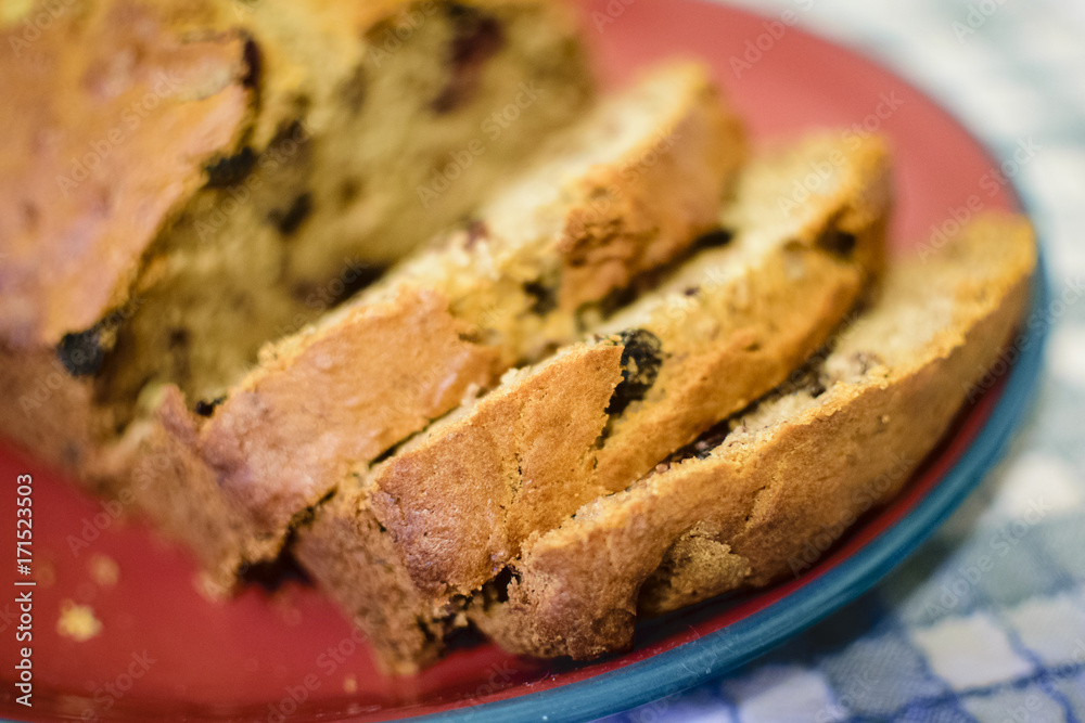 Fresh baked banana bread with fruit and nuts Fresh baked banana bread with fruit and nuts