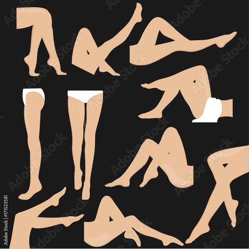 Set of female legs on a black background