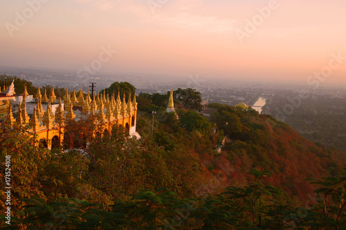 Sunset at the temple on Mandalay hill, Myanmar