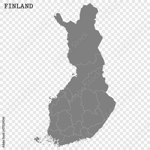 High quality map of Finland with borders of the regions