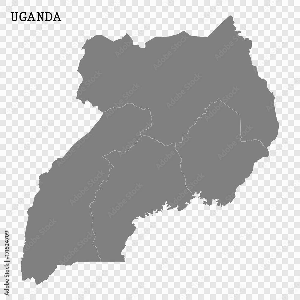 High quality map of Uganda with borders of the regions