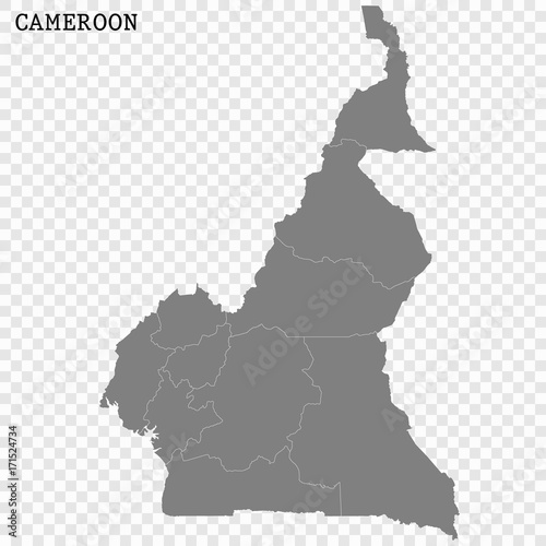 High quality map of Cameroon with borders of the regions