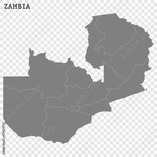 High quality map of Zambia with borders of the regions