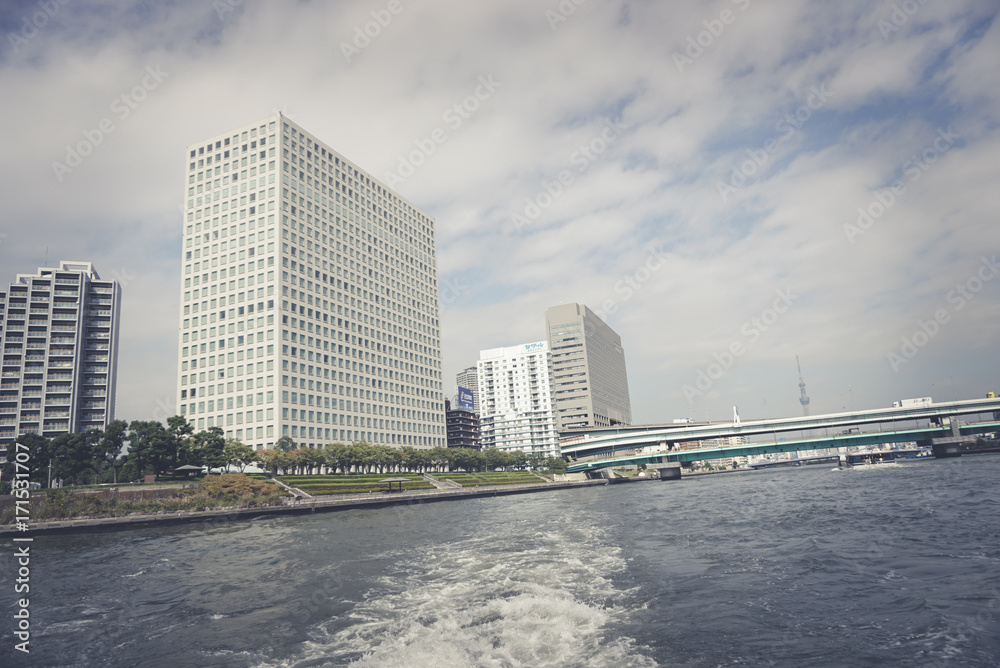 View from river of Tokyo center View from river of Tokyo center