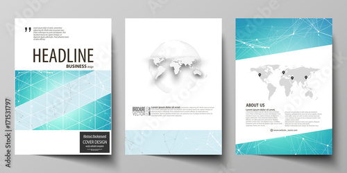 The vector illustration of the editable layout of three A4 format modern covers design templates for brochure, magazine, flyer, booklet. Futuristic high tech background, dig data technology concept.