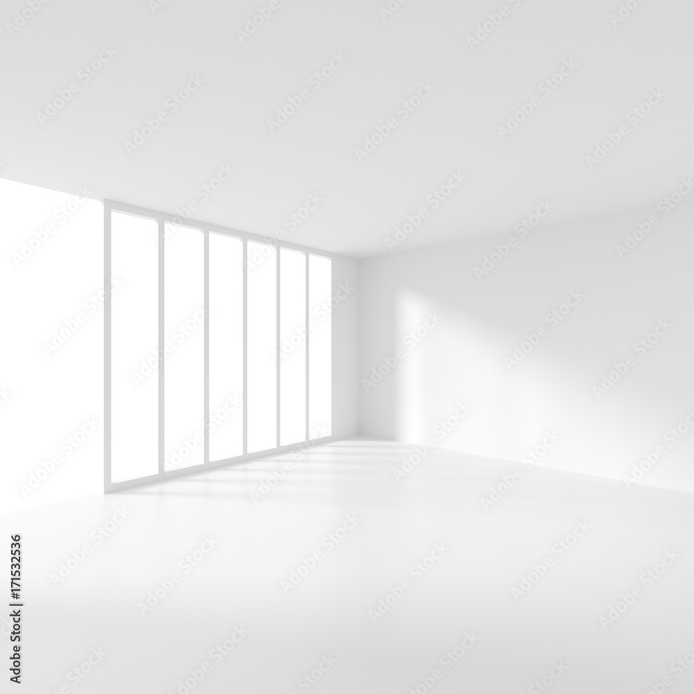 Futuristic Interior Design. White Empty Room with Window. Minimalistic Abstract Architecture Background Futuristic Interior Design. White Empty Room with Window. Minimalistic Abstract Architecture Background