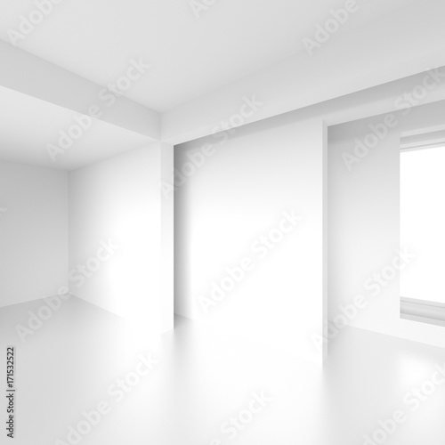 Fototapeta Naklejka Na Ścianę i Meble -  Futuristic Interior Design. White Empty Room with Window. Minimalistic Abstract Architecture Background